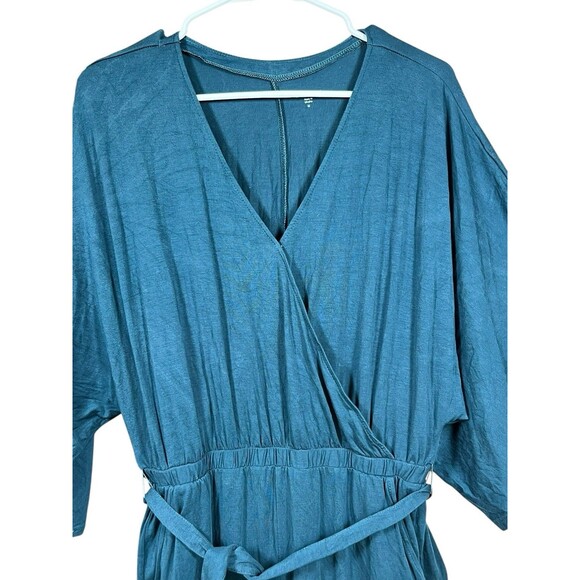 GARNET HILL Womens Sz M Teal Stretch Tencel Kimono Sleeve Knit Jumpsuit Belted - Picture 4 of 14